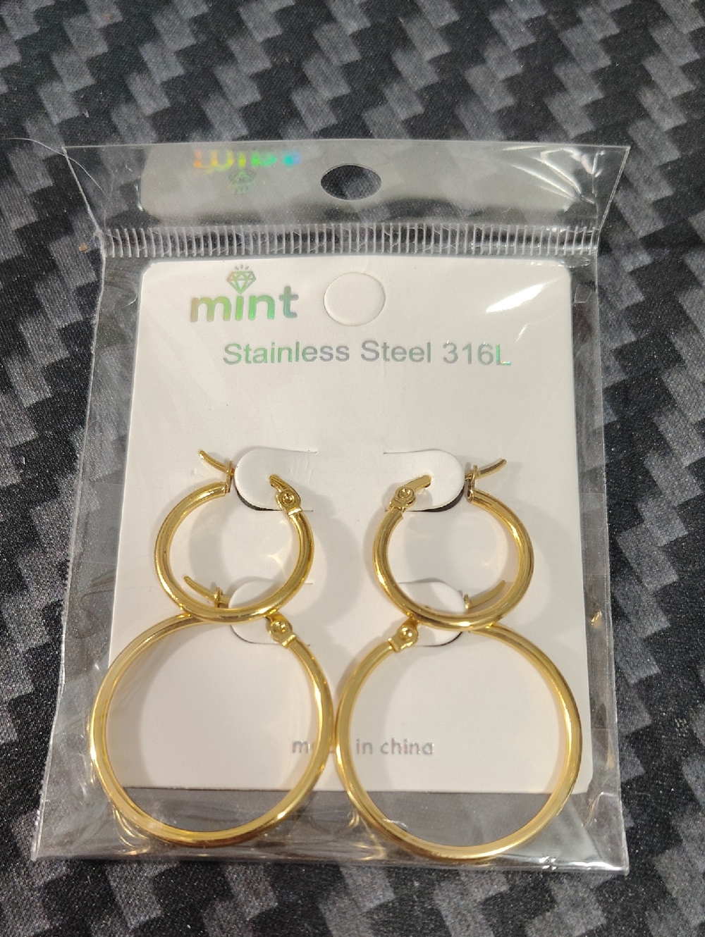 Brand New Stainless Steel Mint Gold Double Hoop Drop Earrings